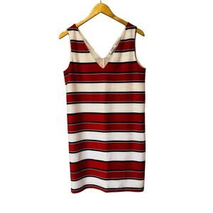 Mango Striped Sleeveless V Neck Shift Dress Size 4 Orange Multi